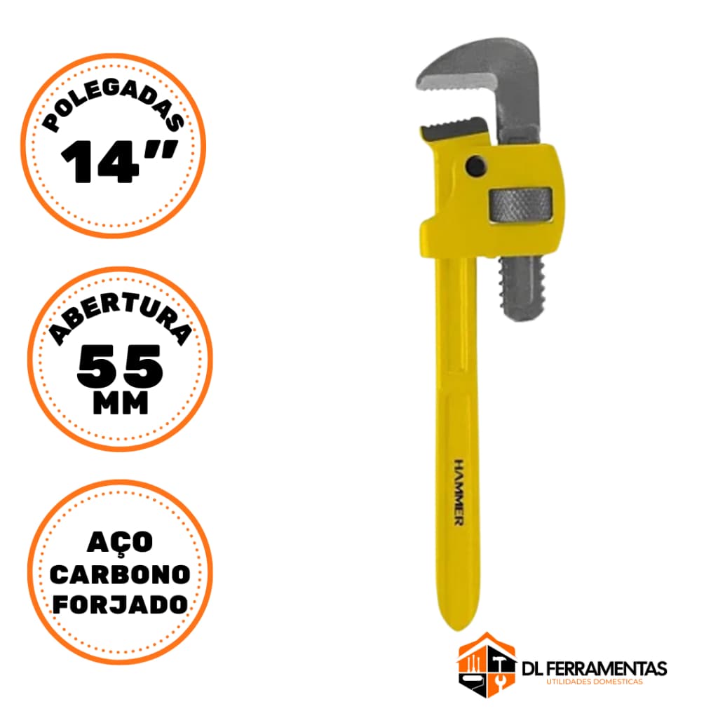 CHAVE GRIFO 14" AÇO CARBONO FORJADO ABERTURA 55MM - HAMMER