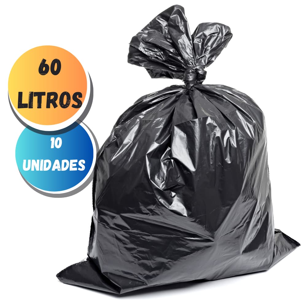 Saco De Lixo 60 Litros preto 10 Unidades