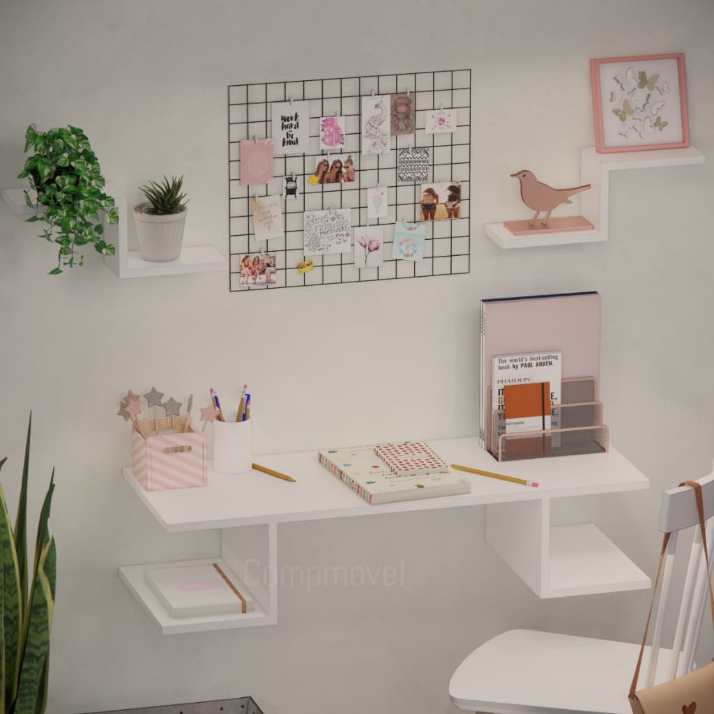 Escrivaninha Mesa de Estudos Notebook Suspensa Home Office Escritório Bancada Nicho Prateleira