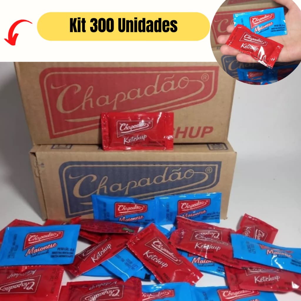 Kit Ketchup sache Chapadão c/ 150 uni de 6g e Maionese sache Chapadão c/ 150 uni de 6g