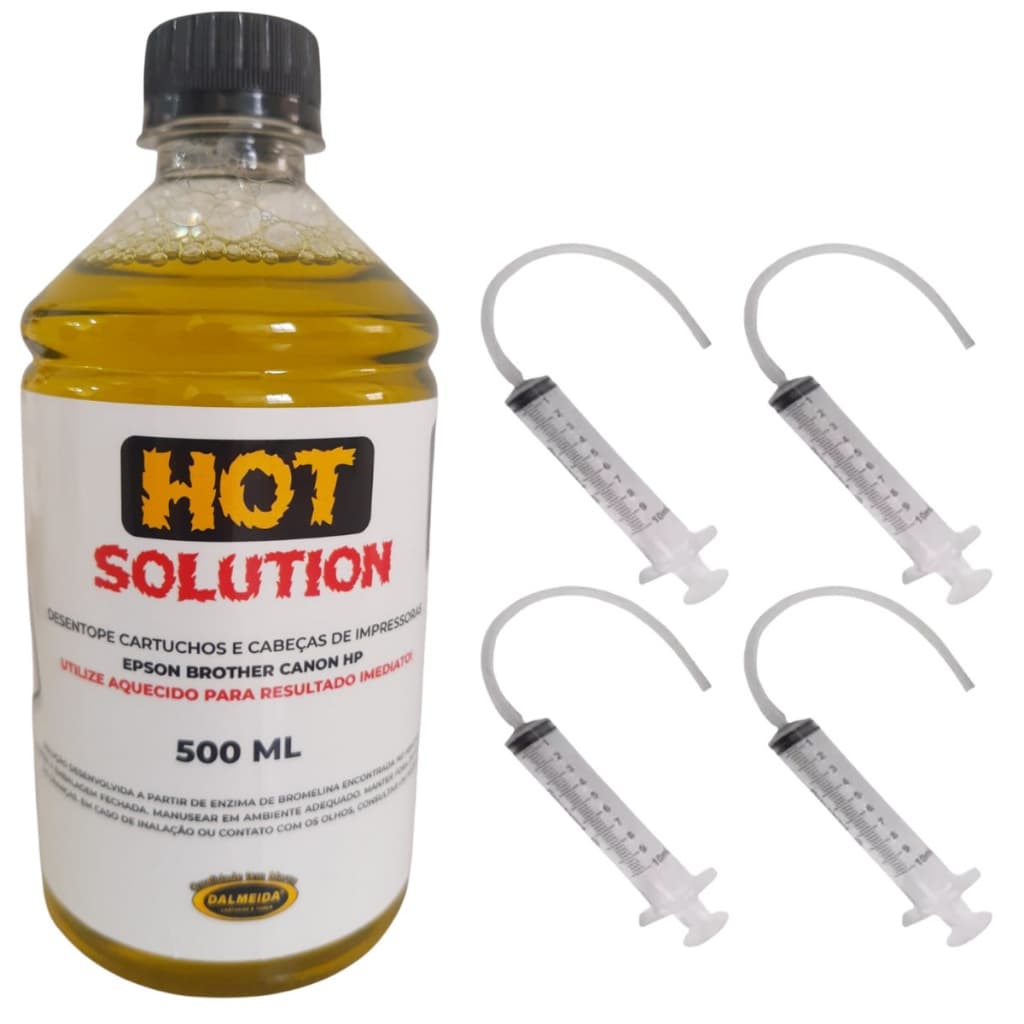 500ml Kit Solução Limpeza Cabeças de Impressão Eco Tank Cabeçote + 4 Seringas