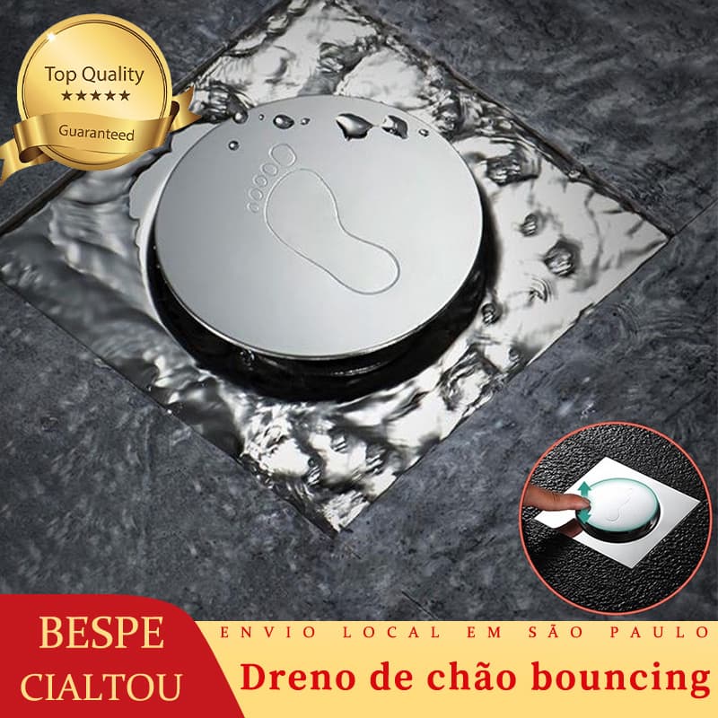Ralo Inteligente Click P/ Banheiro Redondo 10x10cm/15x15cm Veda Cheiro Inox 304 Prata