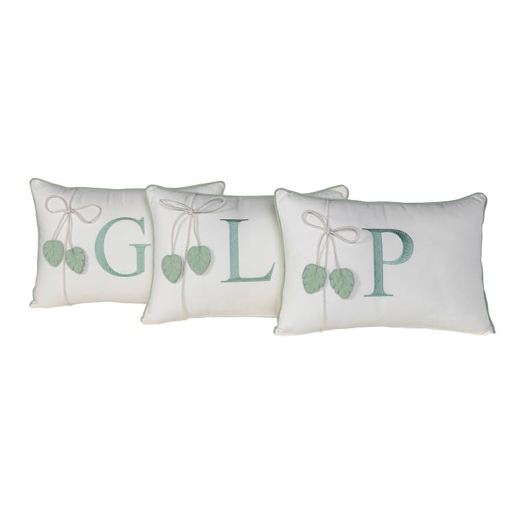 Almofada Palha Decorativa Personalizada Bordada com Inicial do Nome Verde
