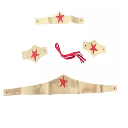 kit acessórios para fantasia mulher maravilha - cinto / bracelete / coroa