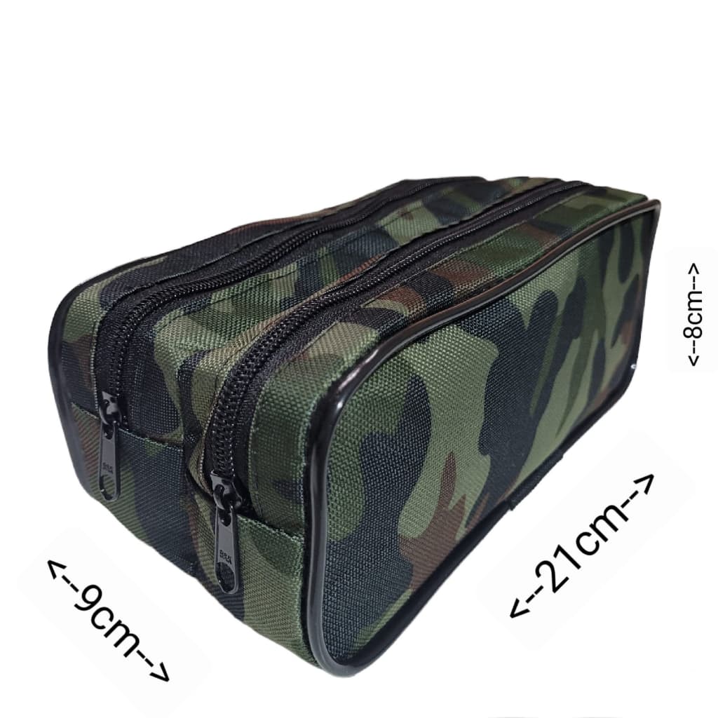 ESTOJO ESCOLAR CONTENDO 2 REPARTIÇOES PARA LAPIS CAMUFLADO COM FRISO