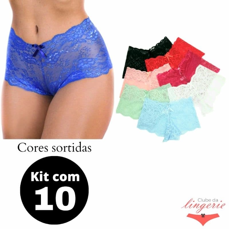 Kit 10 Calcinha Calesson Rendada Shortinho Feminino