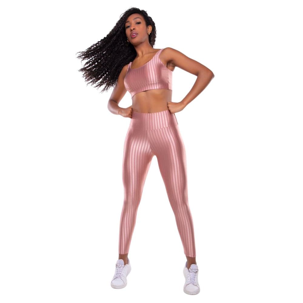 Conjunto Fitness 3D Moda Feminina Top Bojo Removível e Legging Cintura Alta Laura e Nicole