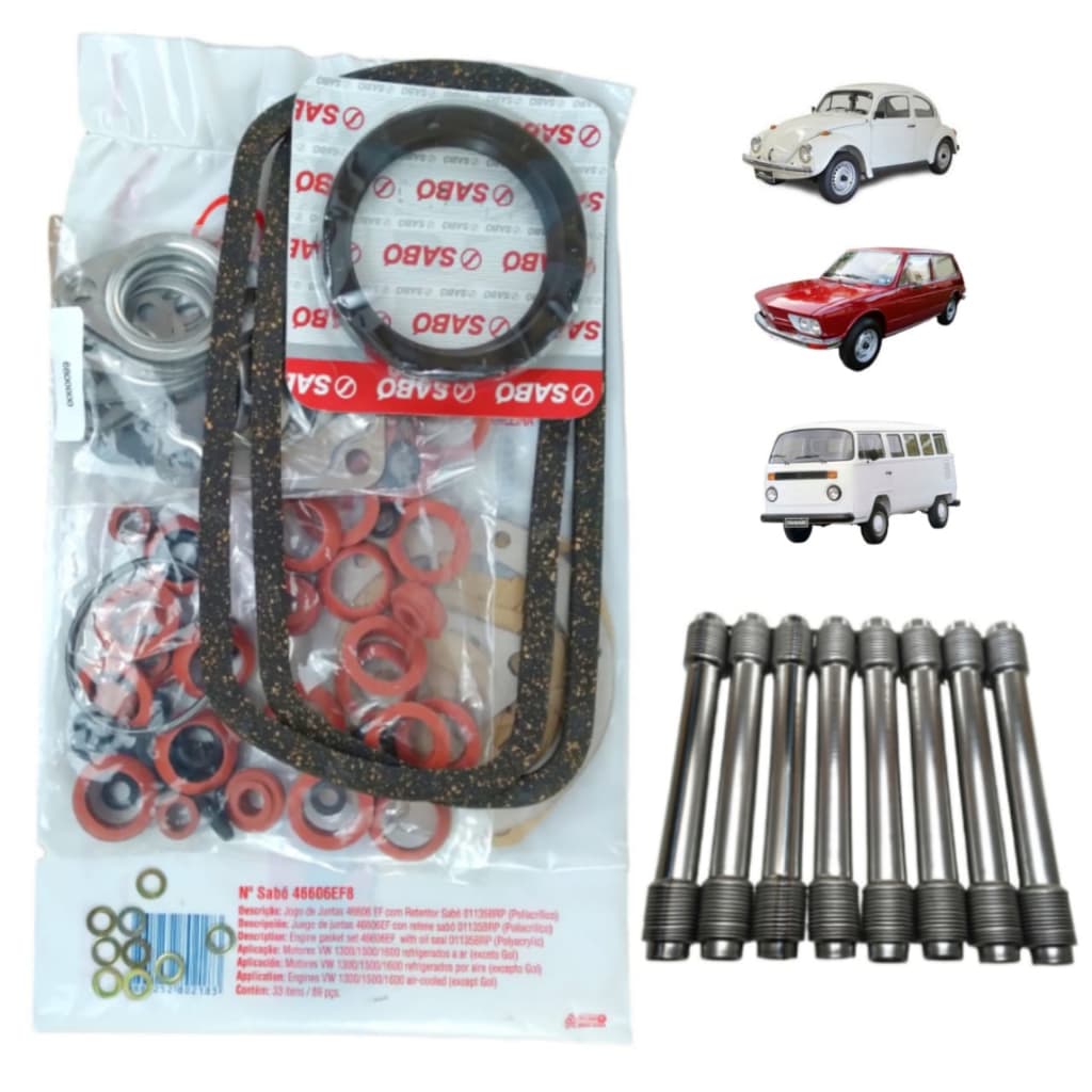 Kit Junta Motor + 8 Capa Tucho Vw Fusca Kombi Brasilia Motor A Ar Sabò