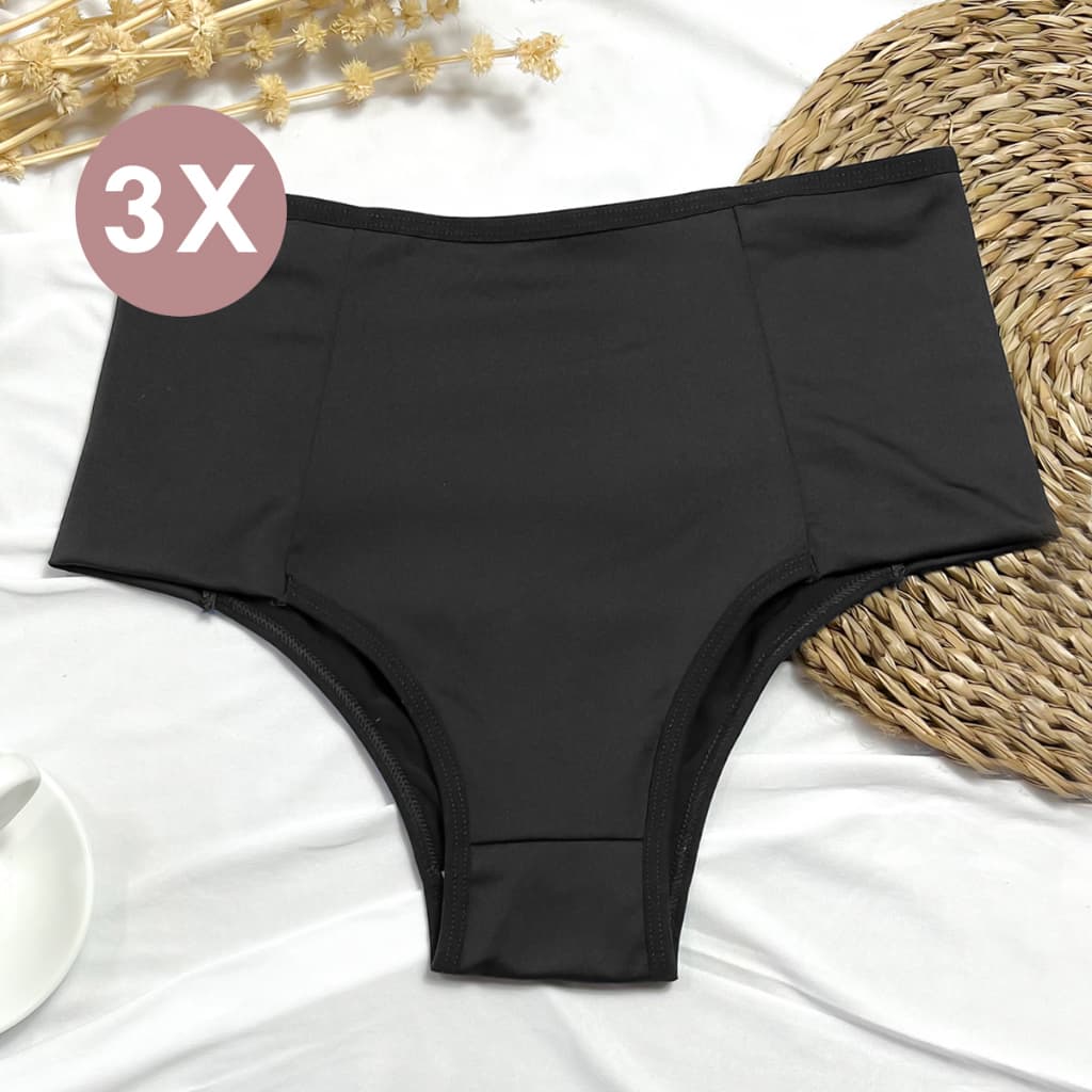 Kit com 3 Calcinhas Pretas Cintura Alta Pala Dupla Forro 100% Algodão Nâo Marca Cós Alto Conforto