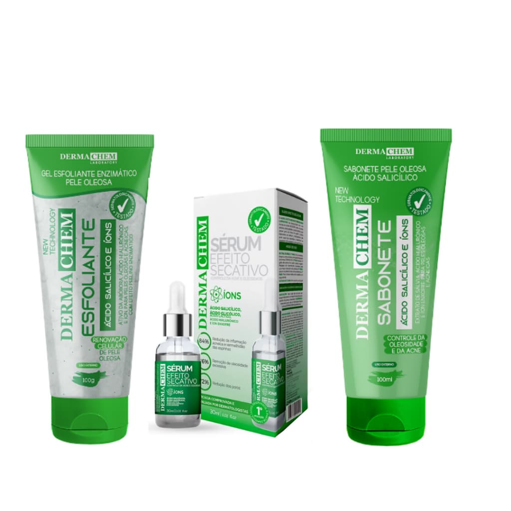 DermaChem Ácido Salicílico e Íons - Controle da Acne e Oleosidade - Sabonete/Esfoliante e Sérum