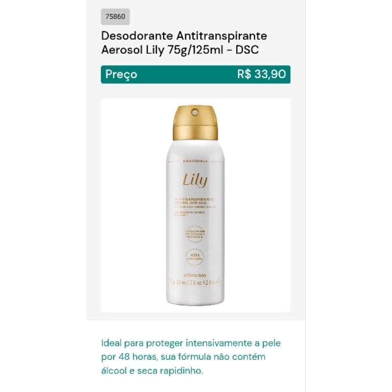 Linha Lilly O boticário, Kit, desodorante aerossol lilly, loção hidratante lilly, refil loção hidratante, hidrante