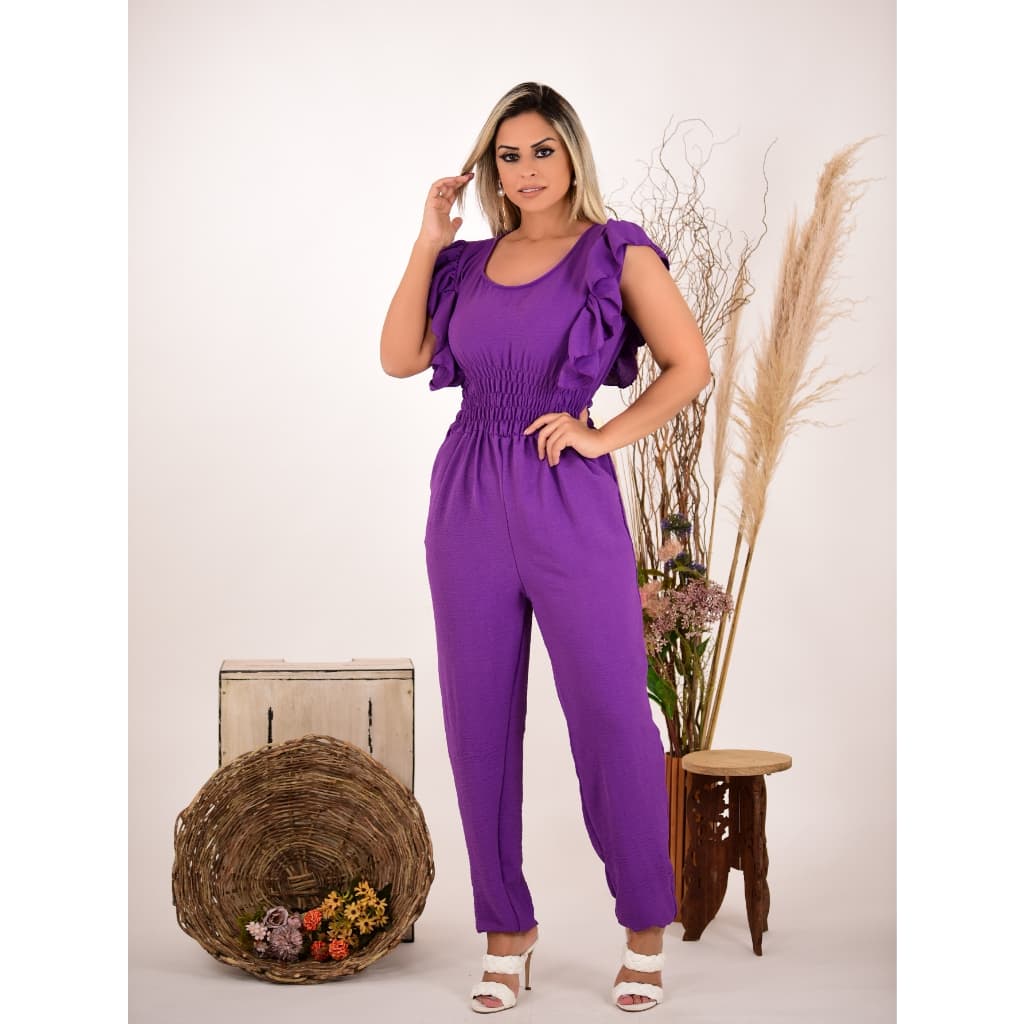Macacão Feminina babado Tecido Duna super estiloso tendencia verão Macacão chirque e versatil look long dresses