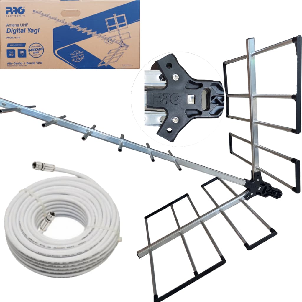 Antena Boca Jacaré Digital Externa Tv Zona Rural Máximo Alcance + 15 Metros Cabo + Conectores