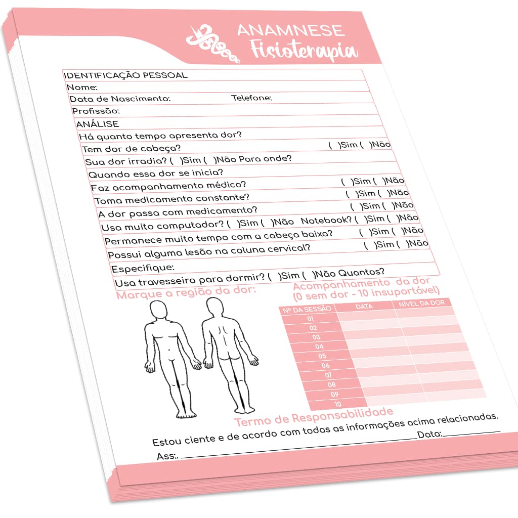 Ficha de Ananmnese Fisioterapia (100 folhas)