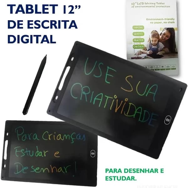 Lousa Mágica Infantil Digital Tablet Escrita Colorida Para Desenho Criança LCD 10 e 12 Polegadas