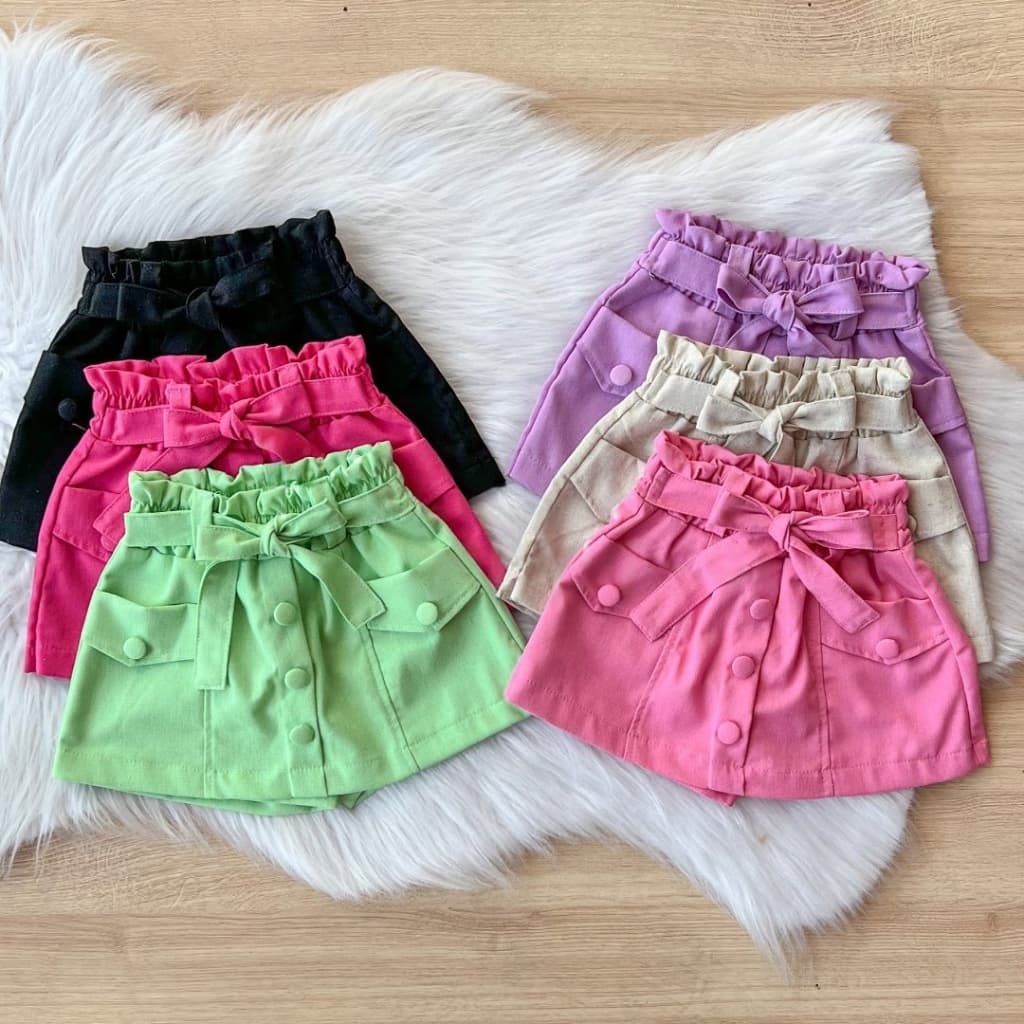 Shorts Feminino Infantil em Linho com Amarração