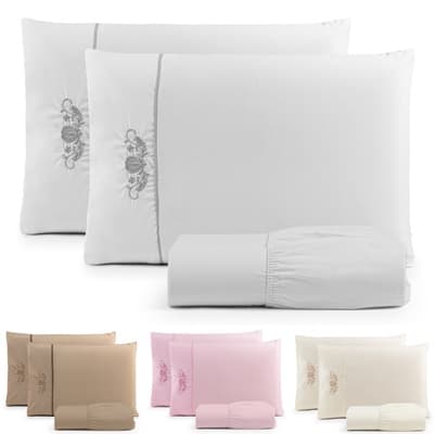 Jogo de Lençol Super King Size Cama Box Com Elástico + 2 Fronhas bordadas