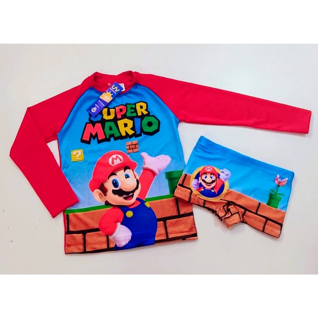 Kit Sunga Infantil com Blusa Proteção Solar Bebê Infantil para Meninos Moda Praia Meninos 2 peças