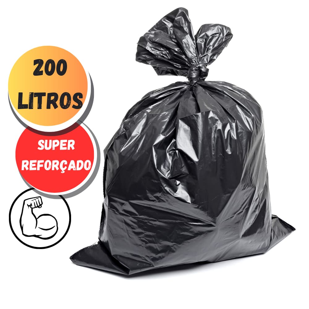 Saco de lixo 200 litros preto para lixeira grande