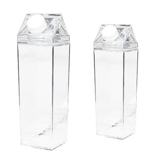Garrafa Transparente Em Formato De Caixa Leite Portátil Geladeira 500ml e 1000ml Litros Plástico Acrílico