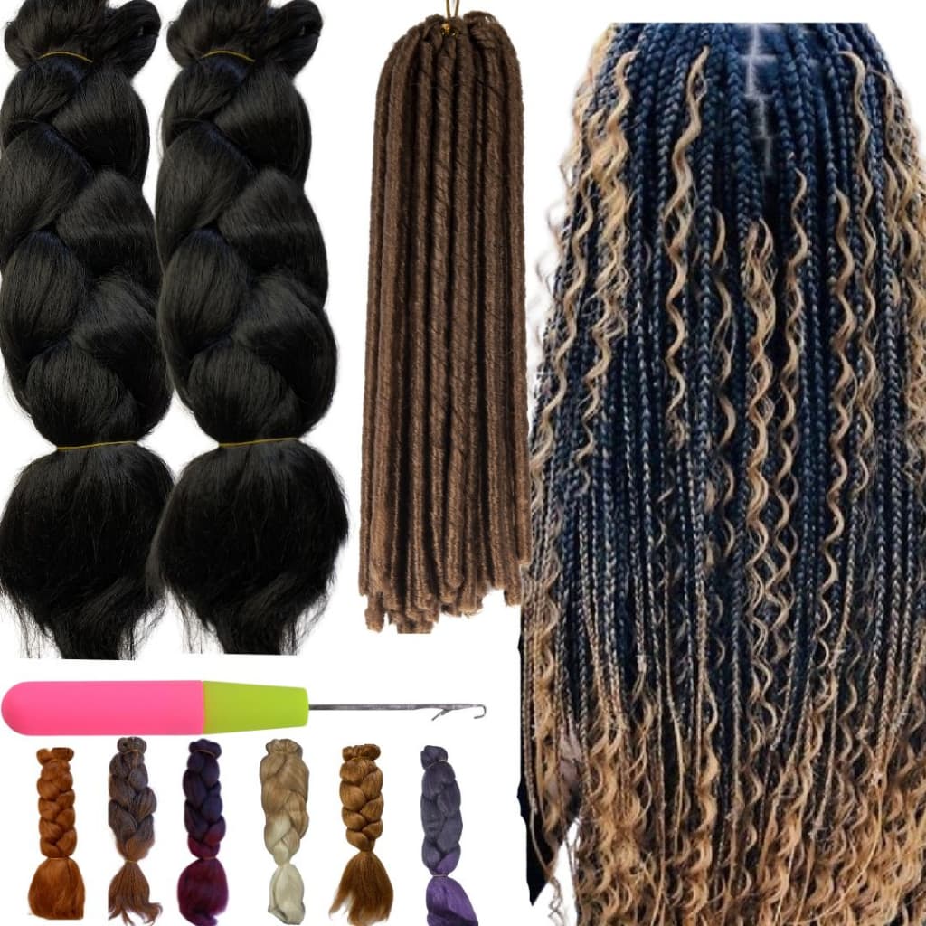 Kit 2 Cabelo Jumbo Cherey Alinea + Nina Softex E Agulha Tranças Box Braids Cachos Gypsy Crochet