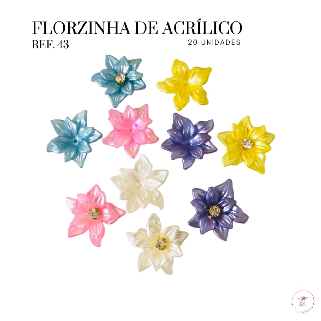 Florzinha de Acrílico 20mm e 25mm Ref.43 (20 Unidades | 10 de cada Modelo) para Laços e Tiaras