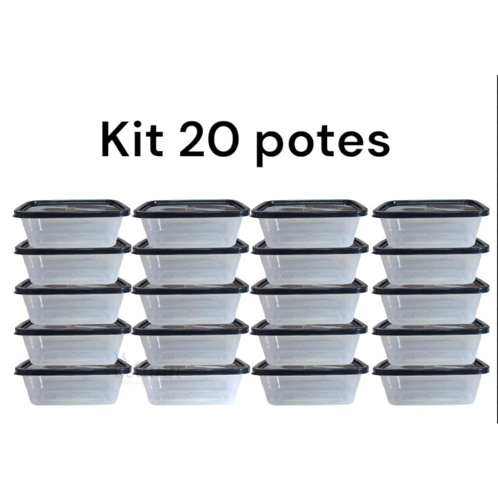 Kit 20 Potes Marmita Fitness Livre BPA 1 litro Congelar Marmita Semanal 1000 Ml Transparente com Tampa  Resistente