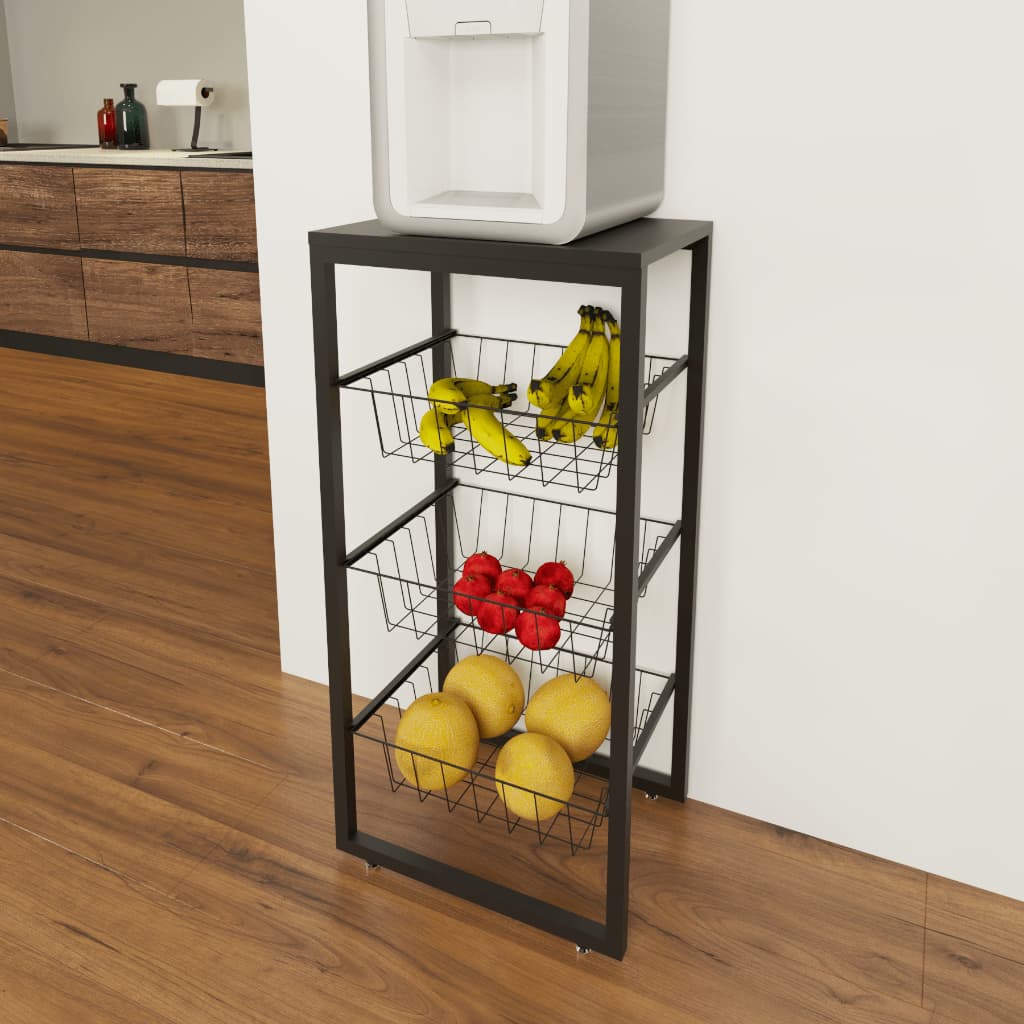 Fruteira De Chão Para Cozinha Preto Fosco Em Aço Mdf Preto
