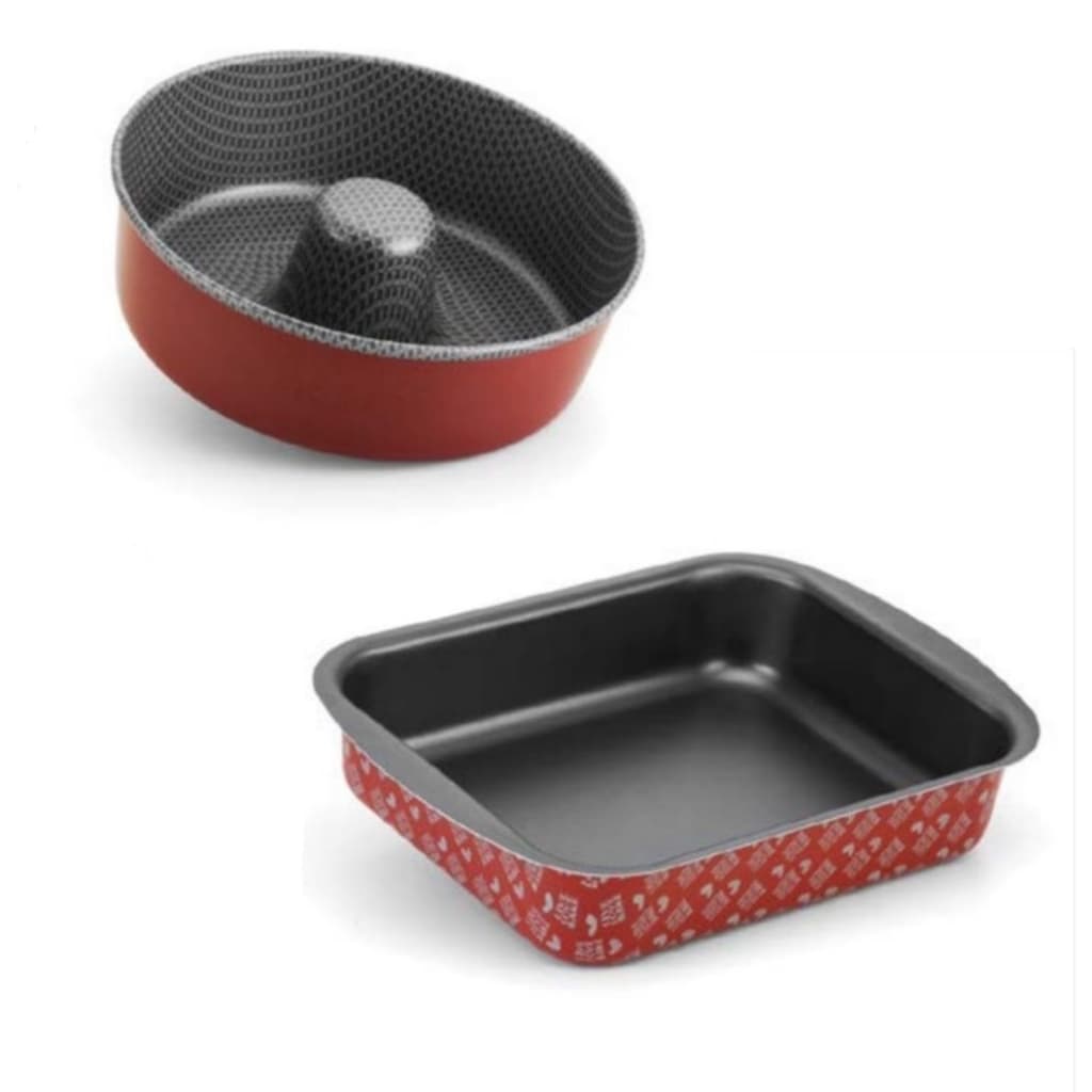 Kit Assadeiras de Teflon Retangular 33,5x24CM e Forma de Bolo Antiaderente 22CM