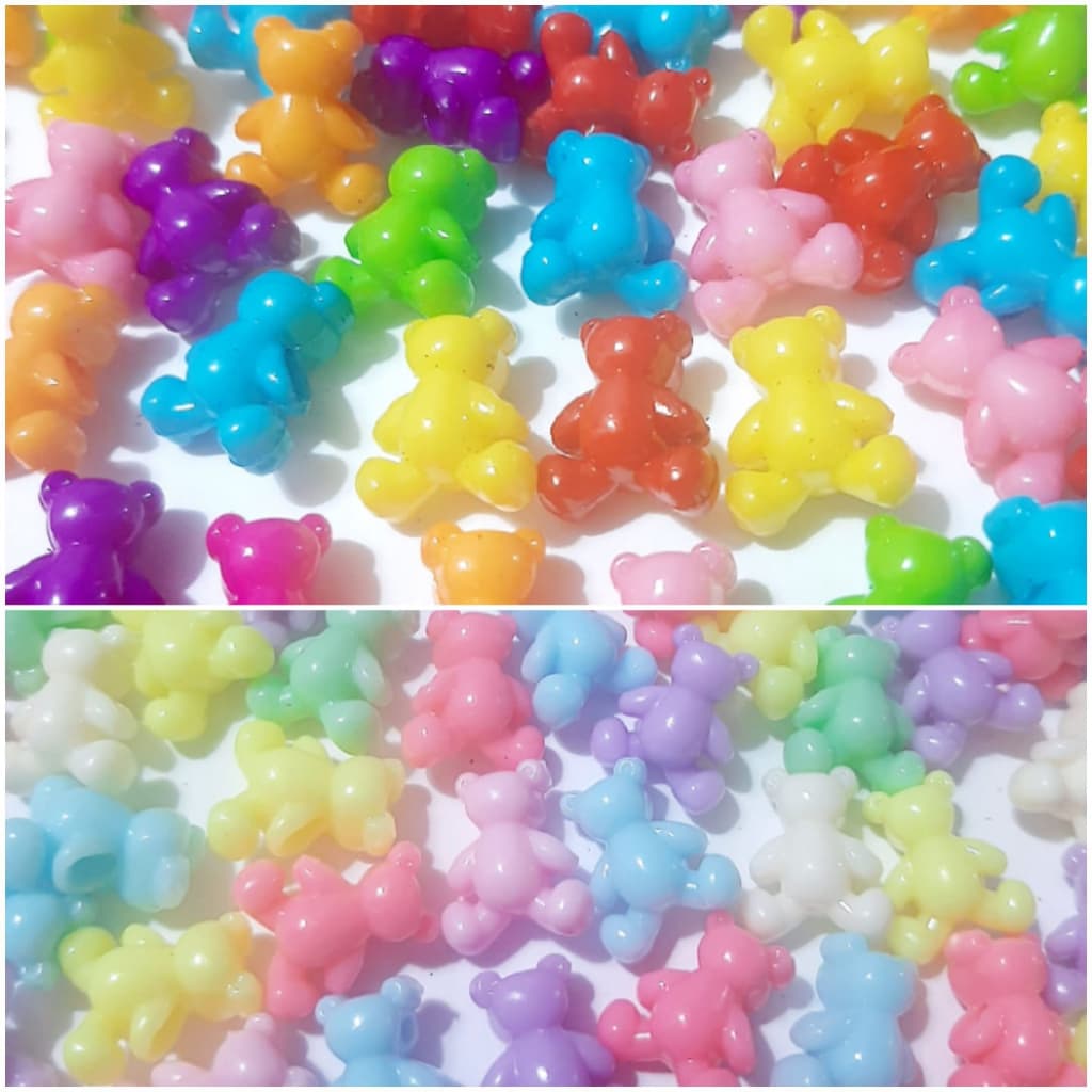 Miçanga Ursinho com 25 Unidades Entremeio Urso Passante Colorido