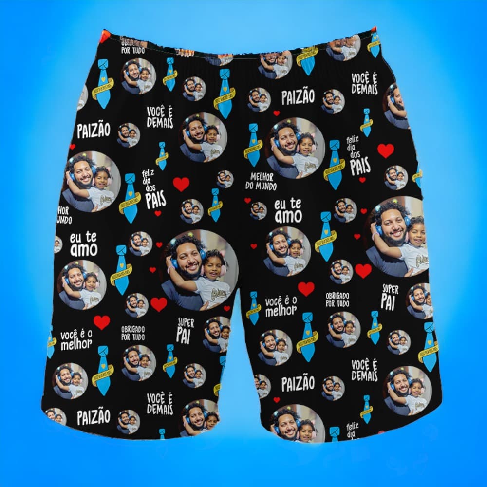 Samba-Canção com Foto Dia dos Pais Shorts Masculino Pijama