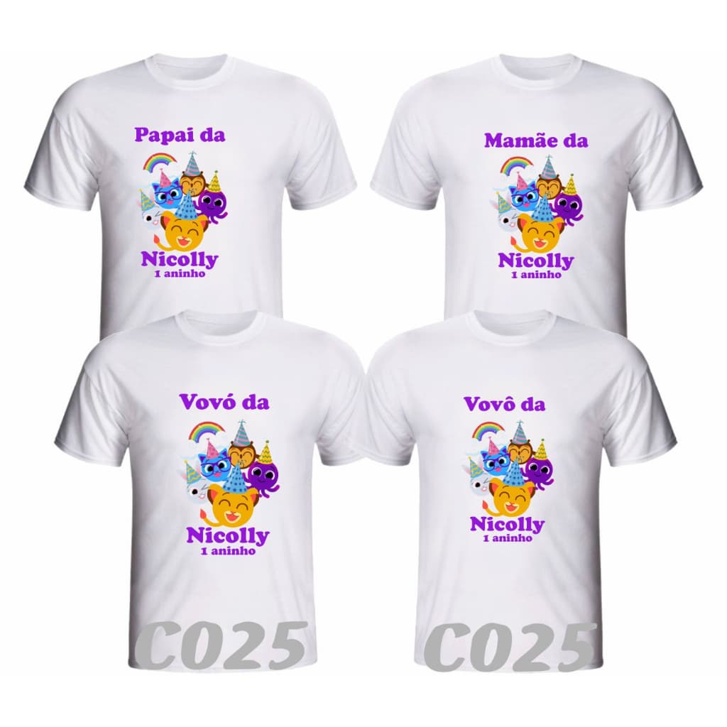Kit 4 Camisetas Bolofofos personalizada para aniversário