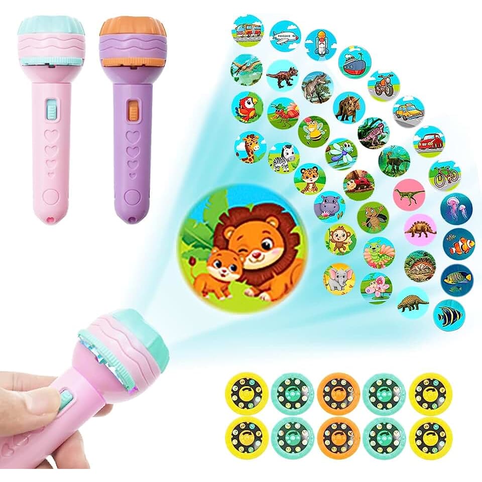 Lanterna Infantil Projetor De Imagens Slide Para Criança Menino Menina Brinquedo Com 24 Personagens