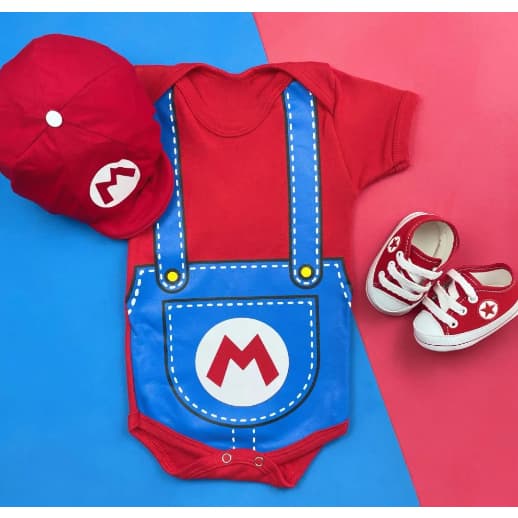 Body Temático Mesversário bebê menino Super Mario Bros