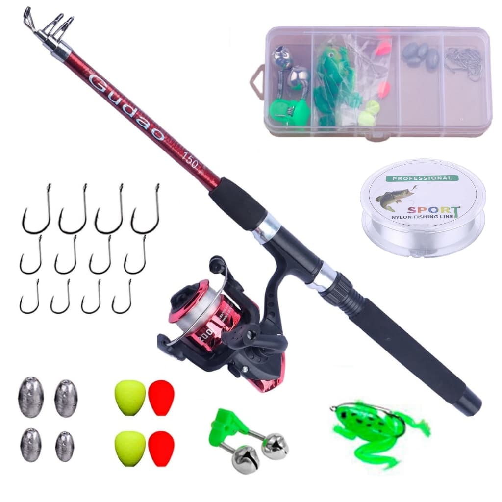 Kit Completo Vara Telescópica + Molinete + linha + caixa com Acessórios Barato Pesca