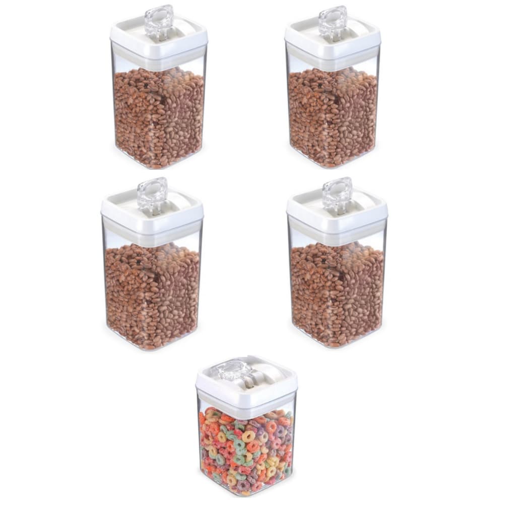 Kit 5 Potes Hermético  4 Potes de 2,3 Litros e 1 Pote de 1,7 Litros Mantimentos Trava