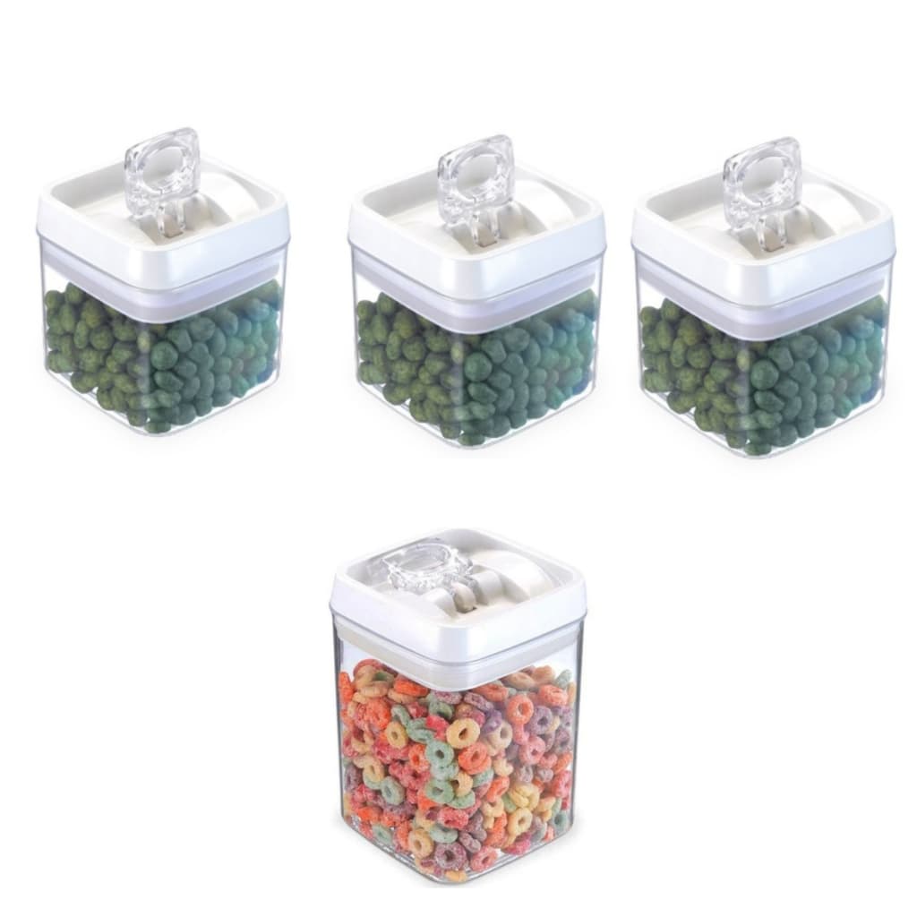 Kit 4 Potes Mantimentos Hermético 3 de 1,1 Litros e 1 de 1,7 Litros Empilhável com Trava