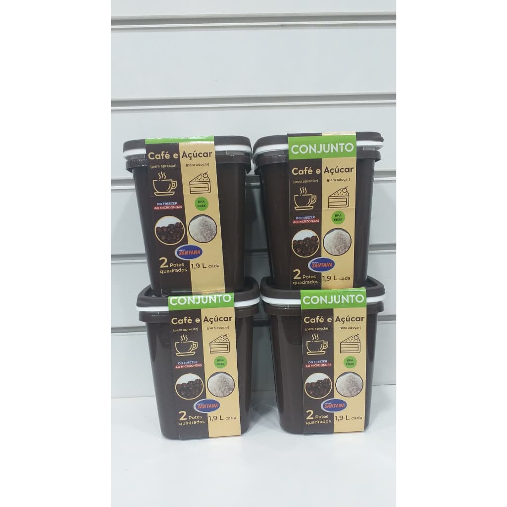CONJUNTO C/2 POTES QUADRADOS CAFE E AÇUCAR.