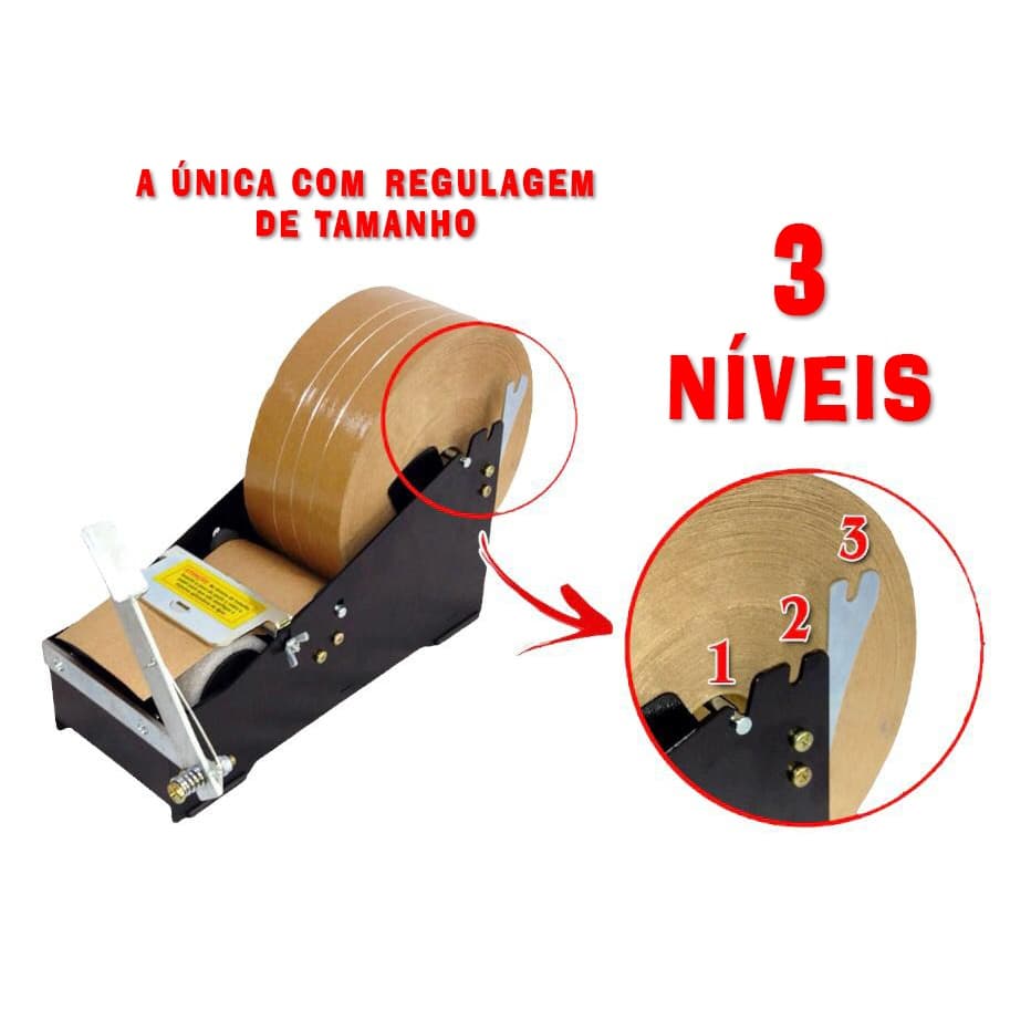 MÁQUINA APLICADORA SUPORTE FITA GOMADA CORTA COM E SEM REFORÇO EMBALAR CAIXAS