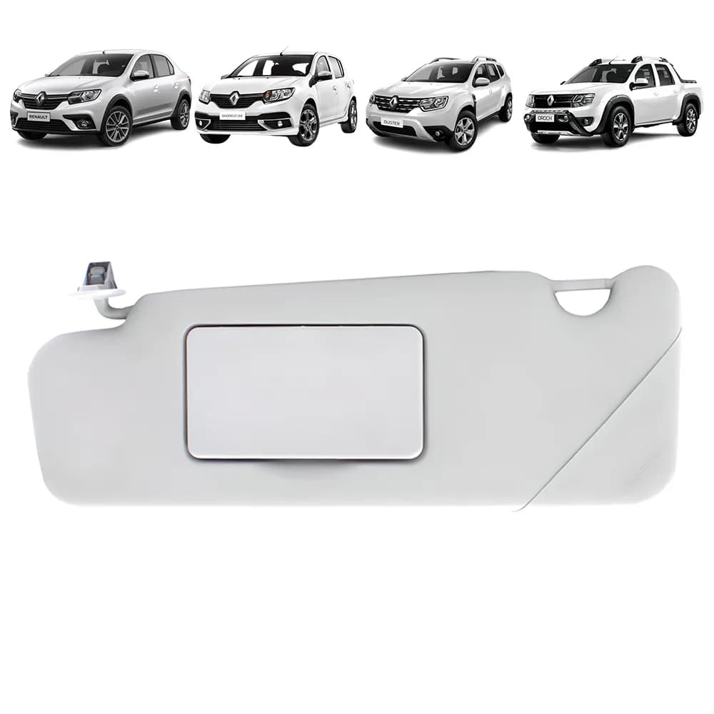 Quebra Sol Cinza com Espelho Renault Logan/Sandero/Duster 2007 A 2020 Lado Esquerdo