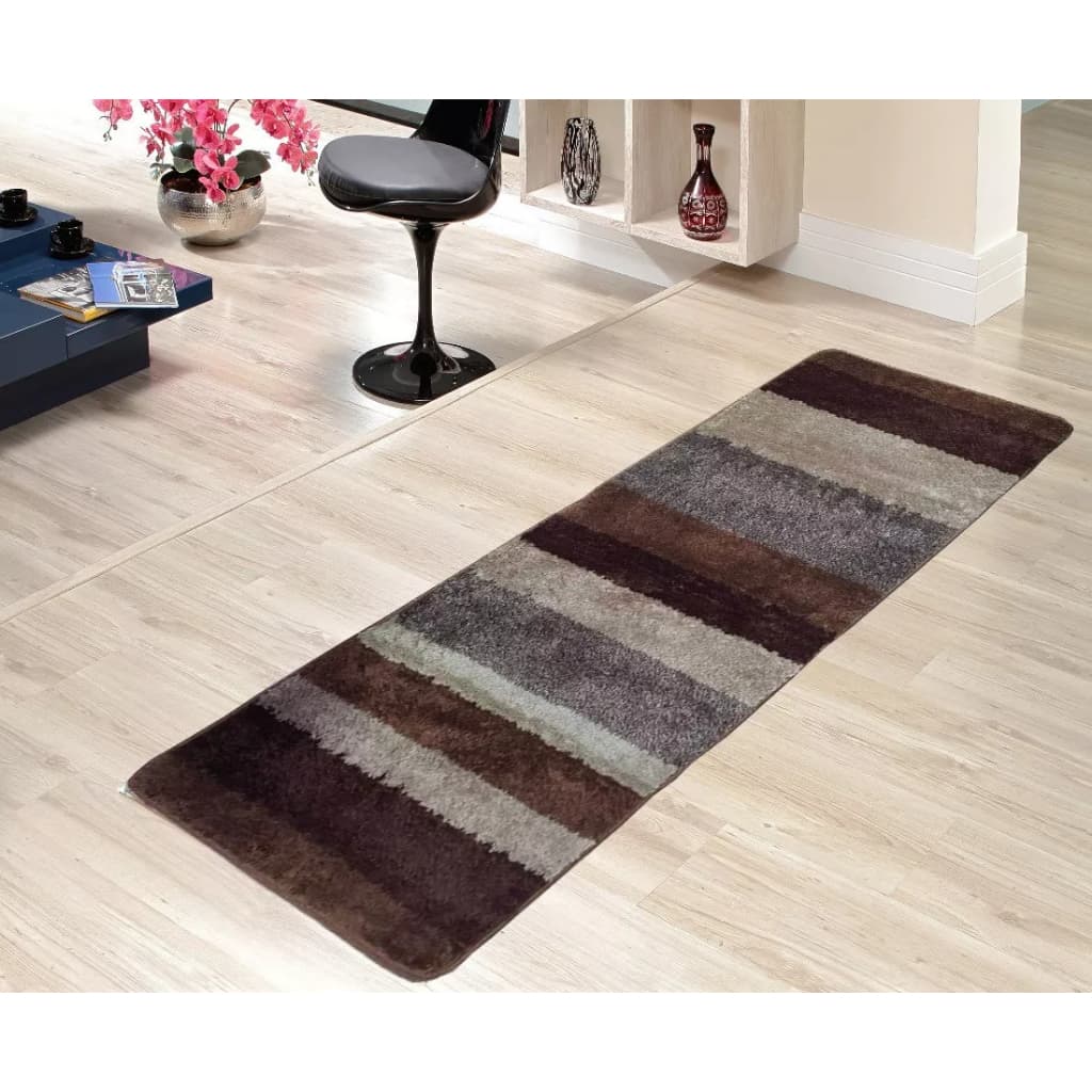 Tapete Passadeira Antiderrapante Sala Quarto Pelo Macio Apolo 66 x 200cm Listrado Cappuccino