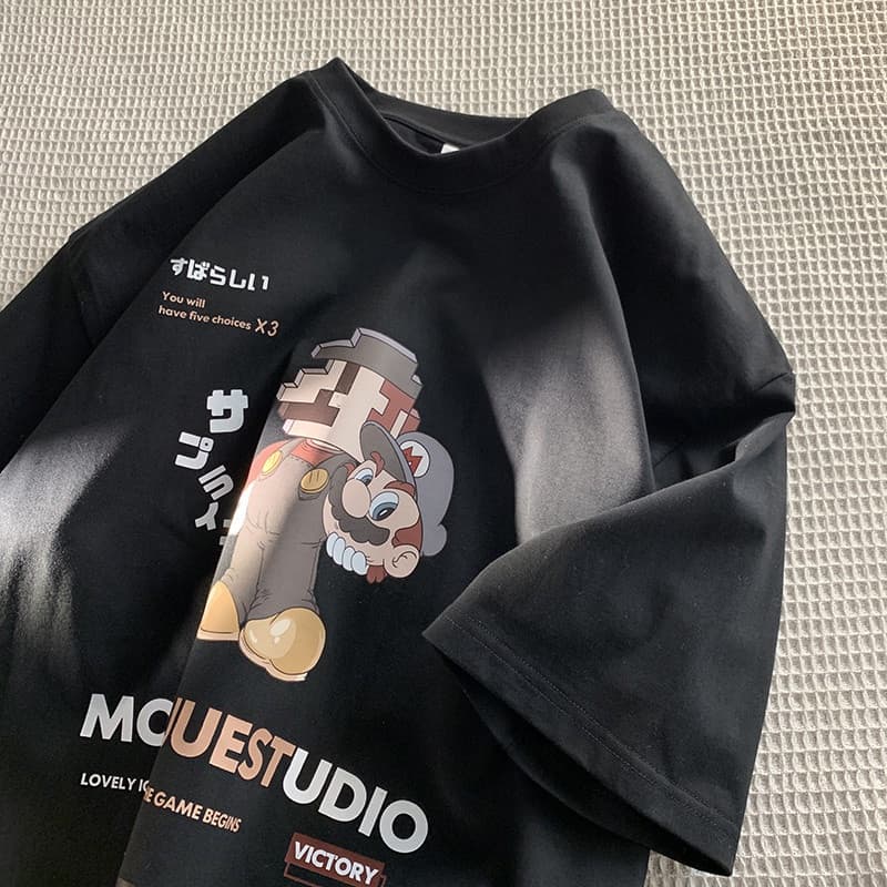 Camiseta Manga Curta UnisseX  algodão Blusa Desenho Mario Studio Player Victory