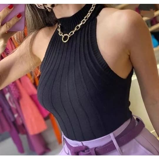Blusinha Blusa Cava Americana Tricot Modal Canelada / Garrafinha Cavada / Moda Blogueira / Envio já