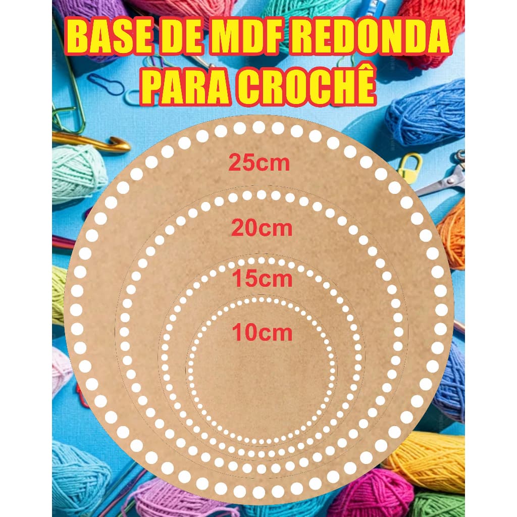 Kit 10un Base de MDF Redonda Crochê / Fio de malha