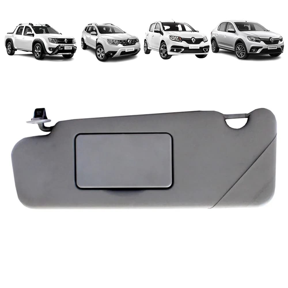 Quebra Sol Cinza Escuro com Espelho Renault Logan Sandero Duster 2007 a 2020 Lado Esquerdo
