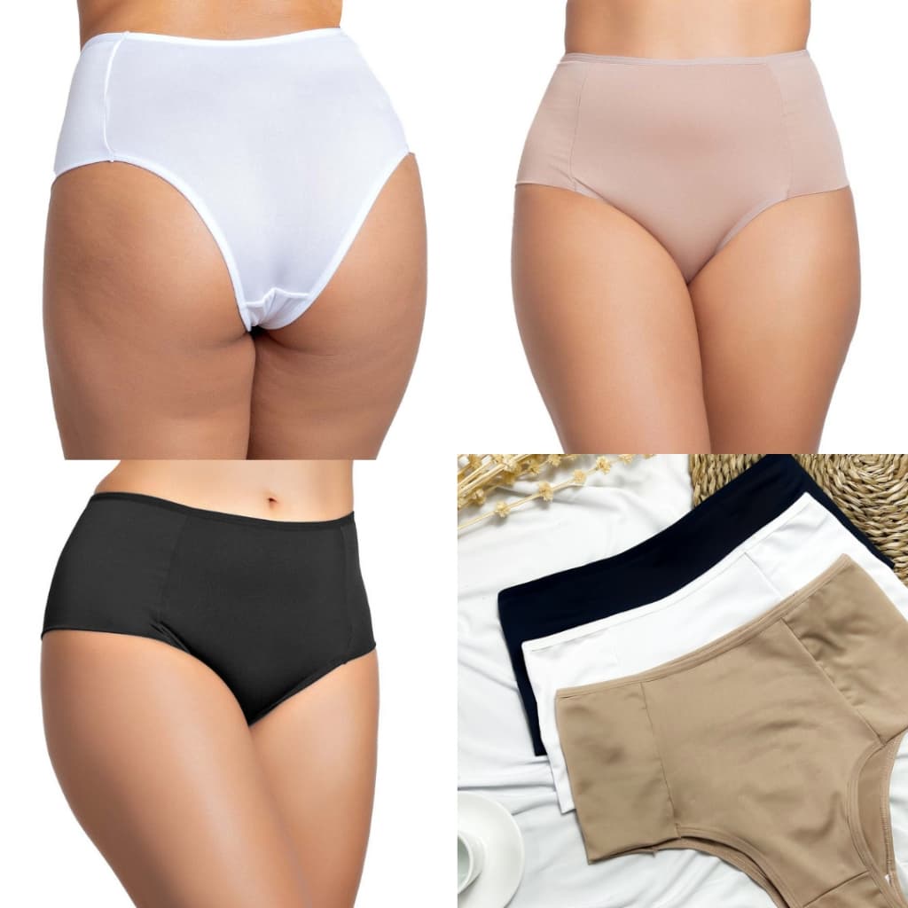 Kit 3 Calcinhas Basicas Cintura Alta Pala Dupla Forro 100% Algodão Nâo Marca Cós Alto Ultra Conforto