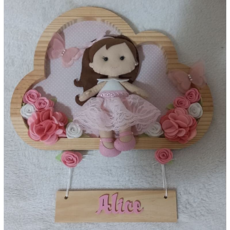 enfeite de porta maternidade nicho nuvem menina flores