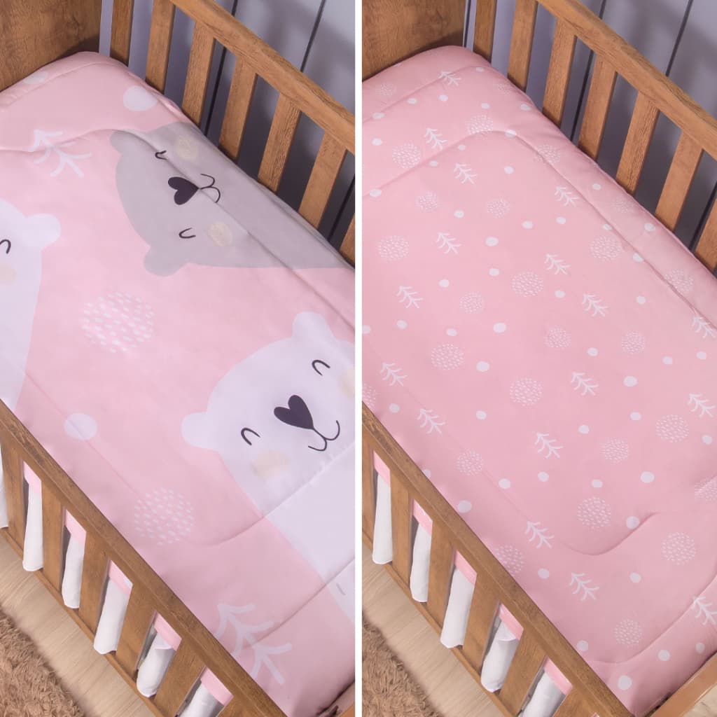 Edredom Dupla Face Para Bebe Ursa Polar Rosa