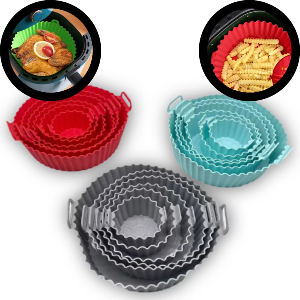 Kit 6 Forma Silicone Air Fryer Tamanhos Variados - Microondas Fritadeira Assadeira - Reutilizável Antiaderente Flexível Lavável