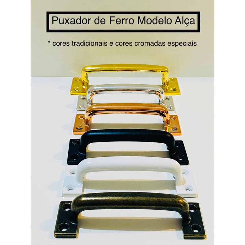 1 Puxador de Alça ferro samac reforçado 10 cm . Cor: Cromado, Preto , Envelhecido acompanha parafusos.